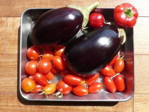 今日の収穫・トマト・ナス・カラーパプリカ